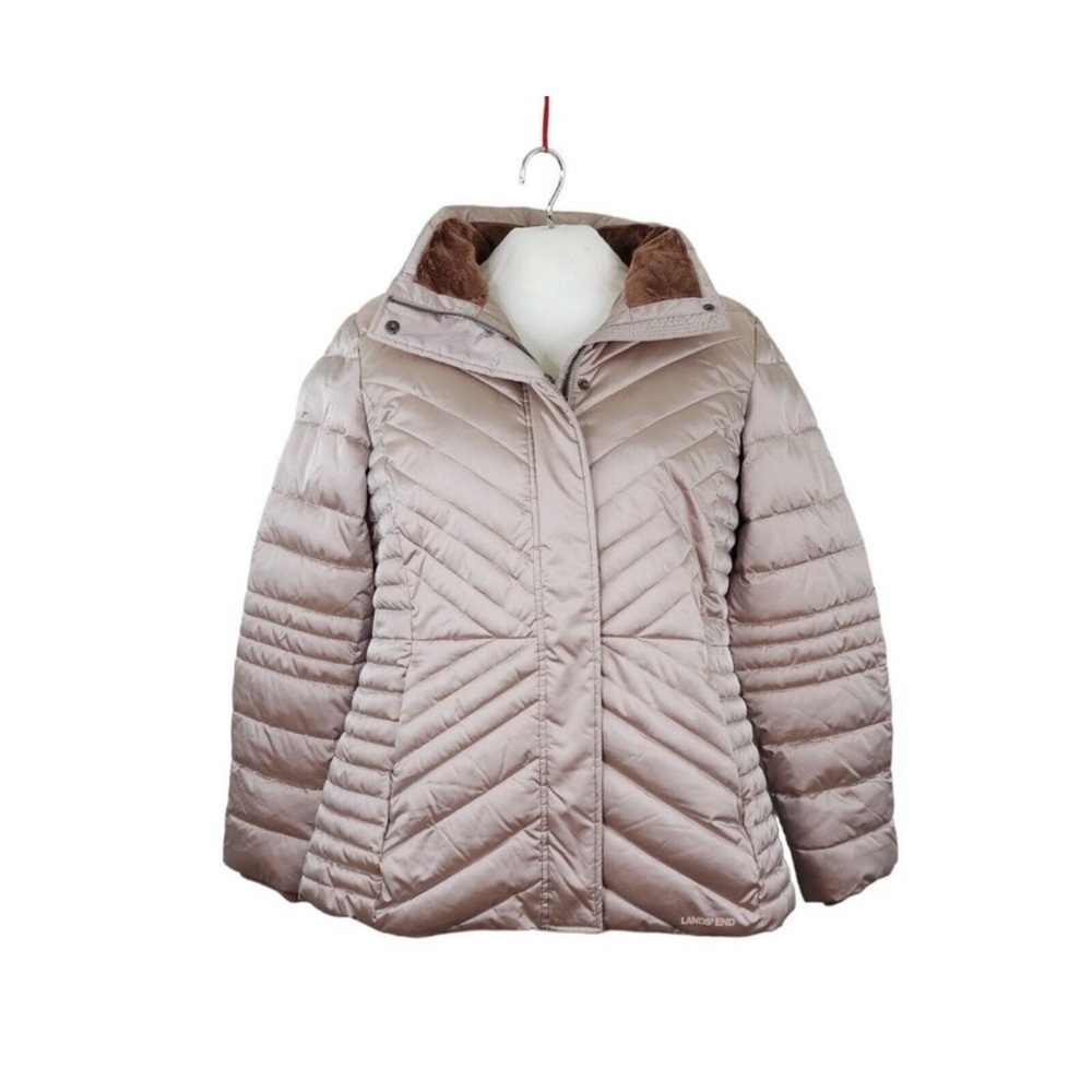 Lands End Plush Winter Coat Jacket Insulated Storm Cuffs Size L 14-16 Dark Clay